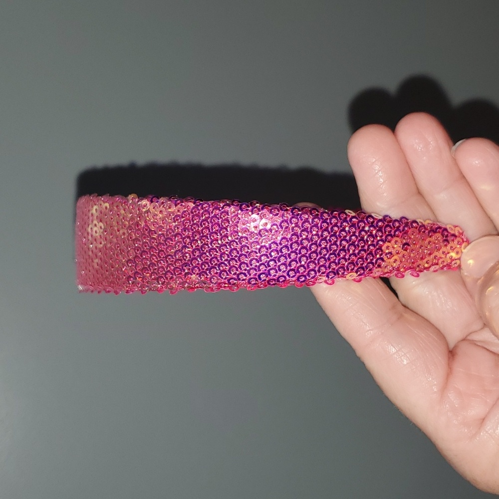 New boutique handmade all iridescent sequins flexible wide headband pink - Picture 4 of 6